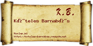 Köteles Barnabás névjegykártya